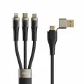 Зарядный кабель в нейлоновой оплетке 3 в 2 USB-Type A, C to Lightning + USB-type C + MicroUSB ROCK G20 Transparency Series 3 in 2 Multifunctional Fast Charging Cable 150 см. звездная ночь/черный