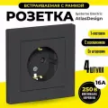 Розетка с заземлением со шторками с рамкой 4 шт Schneider Electric/Systeme Electric AtlasDesign 16А одинарная карбон шнайдер ATN001044