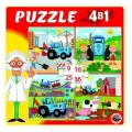 Пазлы Рыжий кот 4 в 1 Синий трактор №9 (9,16, 25, 36 деталей) (П-1774)
