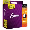16545 NANOWEB Струны для акустической гитары, 3 комплекта, Light, фосфорная бронза, 12-53, Elixir