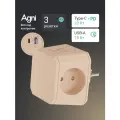 Тройник для розетки, AGNI, быстрая зарядка, разветвитель на 3 гнезда + USB-A и TYPE-C