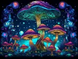 Флуоресцентный гобелен Mushroom Space - Картина на ткани, постер фон, настенное полотно панно, интерьерный арт декор, светится в UV LED неон