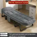 Раскладушка складная 60x180 см с подушкой, серая, тканевое основание, для дома, дачи, отдыха на природе