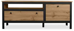 Тумба под ТВ и технику на ножках длинная с выдвижным ящиком и полками, 150х61х39см, дуб вотан
