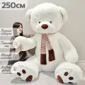 Большой плюшевый мишка, плюшевый медведь с шарфом, мягкая игрушка Барни 250 см, белый