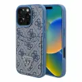 Guess чехол с двойным карманом для карт на iPhone 16 Pro Max, PU-кожа 4G Triangle metal logo синий