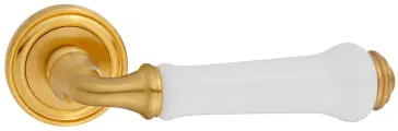 Ручка дверная межкомнатная на круглой розетке Сиракузы, латунь матовая/белая керамика
