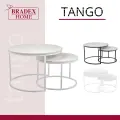 Комплект журнальных кофейных приставных столиков Tango 2 шт МДФ бежевый мрамор матовый с белыми ножками металл