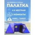 Палатка кемпинговая четырехместная LANYU LY-1699 синий /Палатка / Туристическая / Для туризма / Двухслойная / С тамбуром / Палатка / Кемпинг / Рыбалка