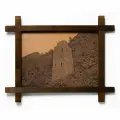 Картина Гимринская башня, Дагестан, гравировка на натуральной коже, интерьерная для украшения и декора на стену в деревянной раме, подарок, BoomGift