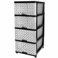 Комод Dunya Plastik Сетка, четырехъярусный, пластмассовый, 40х50х99 см, серебристо-черный