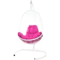 Подвесное кресло кокон M-group Овал с ротангом белое+розовая подушка