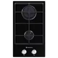 Варочная панель газовая Hebermann HBGG 302.1 B, материал поверхности: закалённое стекло, материал решёток: чугун, термостойкие ручки Hitech, управление: Механическое, Электроподжиг, Газ-контроль