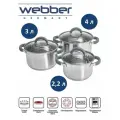 Набор кастрюль Webber BE-625/6 из нержавеющей стали со стеклянными крышками, 6 предметов
