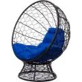 Кресло M-group кокос на подставке с ротангом чёрное, синяя подушка