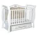 Кроватка детская для новорожденных Антел Julia-111 с мягкой спинкой, маятником и ящиком, массив березы, белый