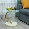 Журнальный столик Дуэт 13Н, 60х60х47 см, Слоновая кость / Золото / Прозрачный