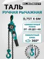 Таль ручная ELEMENT, грузоподъемность 0.75 т, длина цепи 6 м, бирюзовая