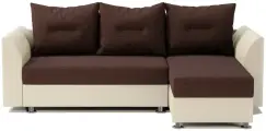 Угловой диван-кровать Ария Скала раскладной 225х78х150 см правый угол рогожка шоколад и экокожа беж