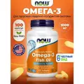 NOW Омега 3, 1000мг Оmega 3, 100 мягких капсул, Рыбий жир, жирные кислоты, витамины для сердца и сосудов, для мозга