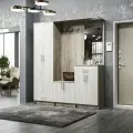 Прихожая комплект САША-3 от Фант-Мебель, с зеркалом, со шкафом и ящиками 180.6x211.6x43 см. Дуб крафт серый/Дуб крафт белый