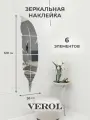Зеркальные наклейки на стену VEROL «Перо», 30х120 см, 6 элементов