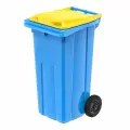 Контейнер для мусора 120 л на колесах, синий с желтой крышкой