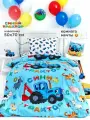 Непоседа, Комплект детского постельного белья 1 5 спальный, Поплин, 1 нав. 50х70, Синий трактор, Алфавит