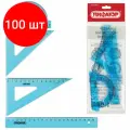 Комплект 100 шт, Набор чертежный средний пифагор (линейка 20 см, 2 треугольника, транспортир), тонированный, европодвес, 210628