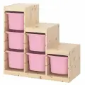 Стеллаж Труфаст лесенка с контейнерами, розовый