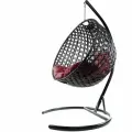 Подвесное кресло кокон M-group круг люкс с ротангом чёрное+бордовая подушка