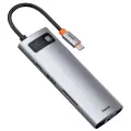 USB-концентратор Хаб Hub Baseus Metal Gleam Series 8 в 1 Type-C(PD), 4k HDMI, SD, MicroSD, RJ45, 3xUSB 3.0 (CAHUB-CV0G)