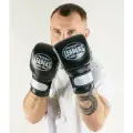Перчатки снарядные LEADERS REBEL на липучке кожа, черный/серебристый