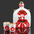 Штоф для крепких напитков Русская красавица с парой стопок, фарфор, деколь