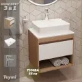 Тумба подвесная с раковиной для ванной 55 см Teymi Ritta корпус дуб фасад белый раковина Helmi S 48 смеситель хром F03631