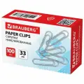 Скрепки Brauberg (33мм, никелированные) картонная упаковка, 100шт. (270443), 10 уп.