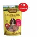 10шт по 90гр. Лакомство для взрослых собак всех пород Деревенские лакомства Нежные медальоны с мясом страуса, 900 гр.