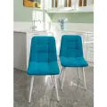 Тедди Мягкий Стул для кухни и для гостиной, антивандальный велюр, бирюзовый с белыми ножками/4 шт