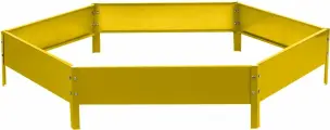 Клумба садовая оцинкованная, одноярусная шестиугольная для дачи, сада и огорода, декоративное ограждение сборное для цветов, диаметр 140 см, высота 15 см, цвет желтый