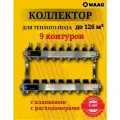 Коллектор WAAG 1х3/4, 9 выходов, для теплого пола с термостатическими клапанами, с расходомерами, сталь нержавеющая