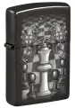 Оригинальная бензиновая зажигалка ZIPPO Chess Design с покрытием High Polish Black, латунь/сталь, черная, 38x13x57 мм