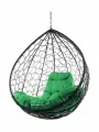 Подвесное кресло капля (без стойки), с ротангом черное, зеленая подушка