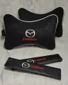 Подарочный набор: подушка на подголовник из велюра и накладки на ремень безопасности с логотипом MAZDA, комплект 3 предмета