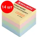 Комплект 14 шт, Блок самоклеящийся (стикеры), BRAUBERG, пастельный, 51х51 мм, 400 листов, 4 цвета, 122858