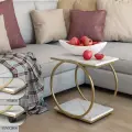 Журнальный столик Лорд на колесах, металлический каркас, белый мрамор/золото