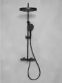 Душевая система с тропическим душем и смесителем с термостатом, черная матовая