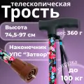 Трость телескопическая с прямой пластмассовой ручкой с устройством против скольжения Затвор ТР1(ПР)(Цветочная феерия)