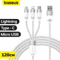 Универсальный Кабель BASEUS StarSpeed One-for-three Fast Charging Data Cable , USB - MicroUSB+Type-C+Lightning, 3.5A, 1.2 м, Белый