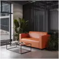 Диван прямой Альфа с подлокотниками оранжевая кожа. Офис, дом, салон красоты, прихожая, гостиная, в зону ожидания.