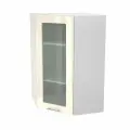 Кухонный шкаф угловой навесной, Кухня Валерия, ШВУ599 со стеклом, Белый / Ваниль Глянец